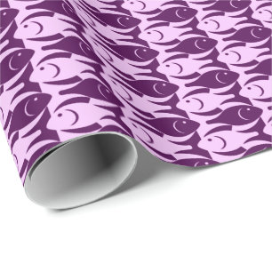 Mid-Century Modern fish, orchid and purple Wrapping Paper