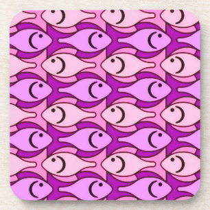 Mid-Century Modern fish, orchid and shell pink Beverage Coaster