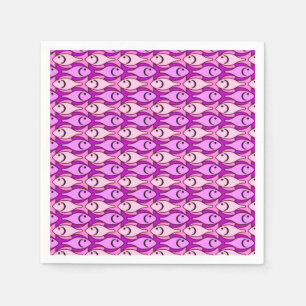 Mid-Century Modern fish, orchid and shell pink Paper Napkins