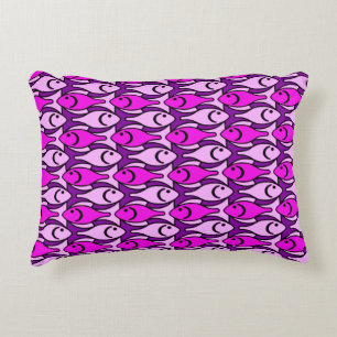 Mid-Century Modern Fish, Orchid Pink and Violet Decorative Pillow