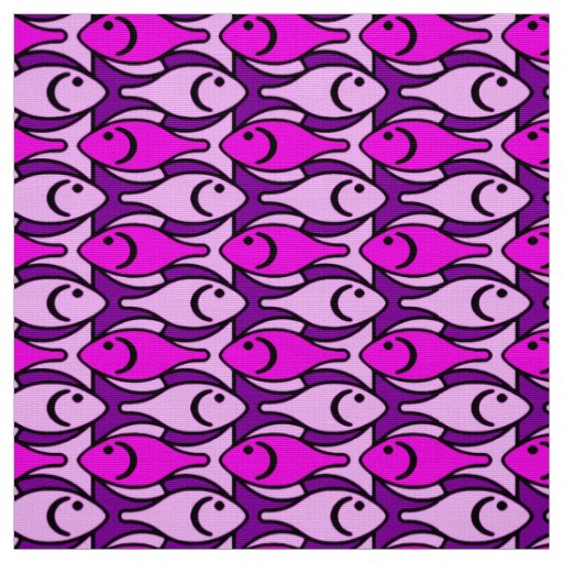 Mid-Century Modern Fish, Orchid Pink and Violet Fabric