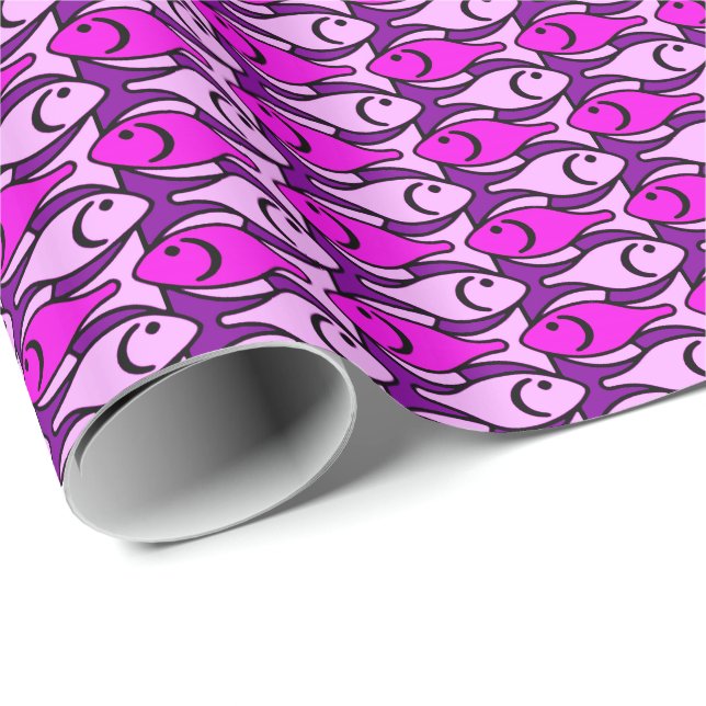 Mid-Century Modern Fish, Orchid Pink and Violet Wrapping Paper (Roll Corner)