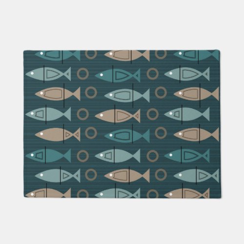 Mid Century Modern Fish Pattern Teal Bronze Doormat