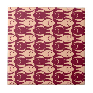 Mid-Century Modern fish, peach and maroon Ceramic Tile