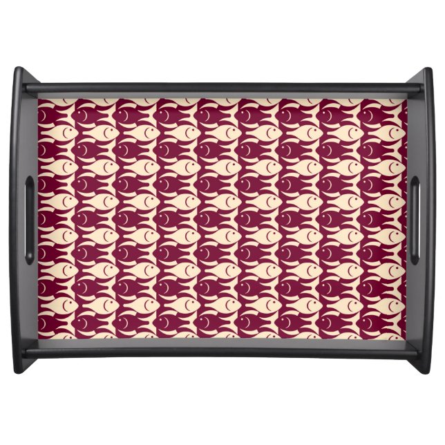 Mid-Century Modern fish, peach and maroon Serving Tray (Front)