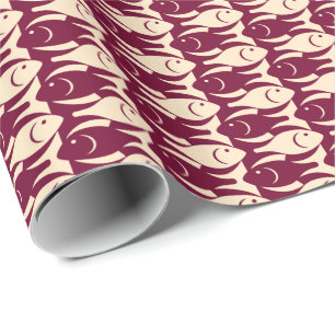 Mid-Century Modern fish, peach and maroon Wrapping Paper