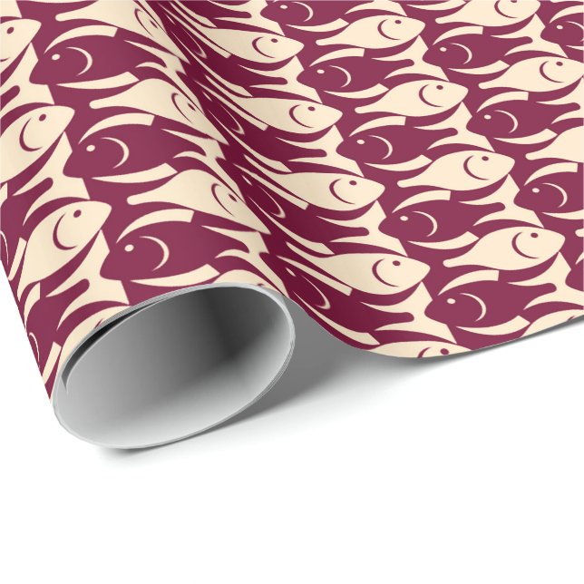 Mid-Century Modern fish, peach and maroon Wrapping Paper (Roll Corner)