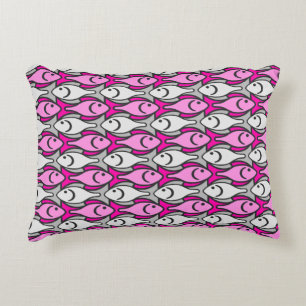 Mid-Century Modern fish, pink and grey Accent Pillow