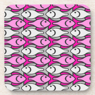 Mid-Century Modern fish, pink and grey Drink Coaster