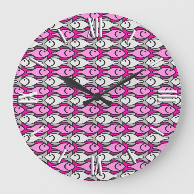 Mid-Century Modern fish, pink and grey Large Clock (Front)