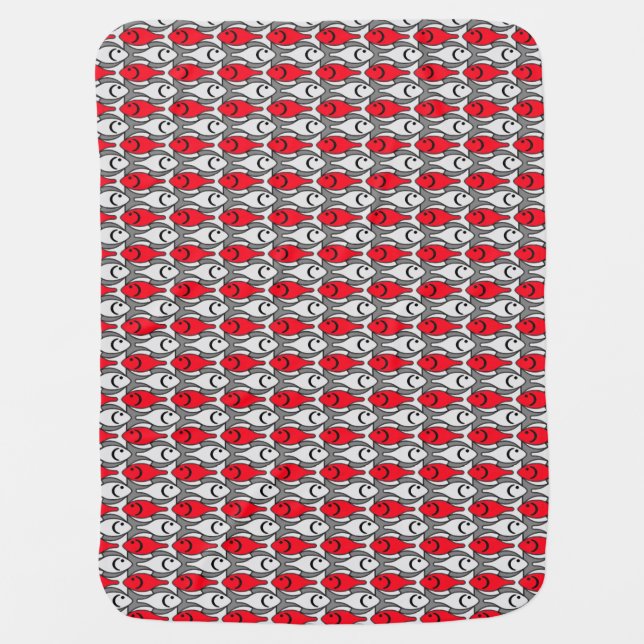 Mid-Century Modern fish, red and grey / gray Baby Blanket (Front)