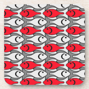 Mid-Century Modern fish, red and grey / gray Drink Coaster
