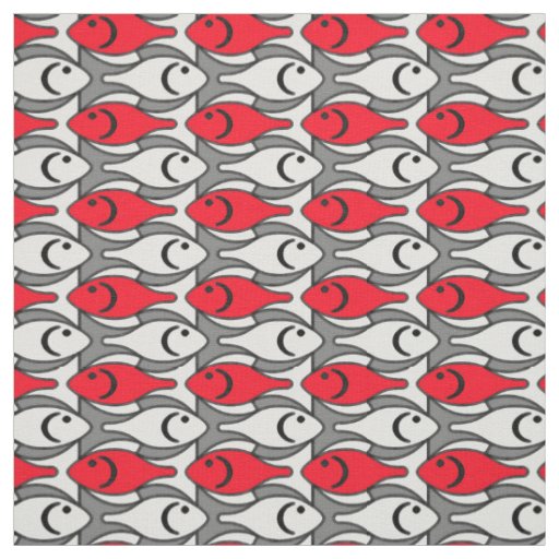 Mid-Century Modern fish, red and grey / gray Fabric