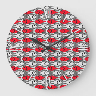 Mid-Century Modern fish, red and grey / gray Large Clock