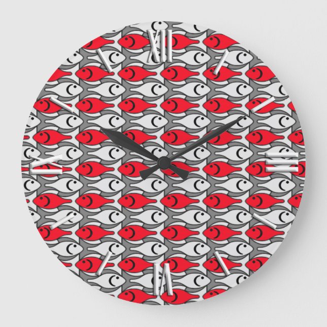 Mid-Century Modern fish, red and grey / gray Large Clock (Front)