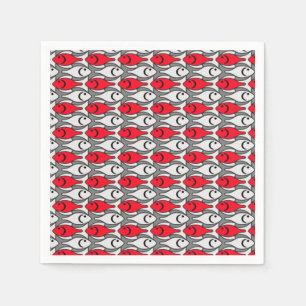 Mid-Century Modern fish, red and grey / gray Napkins