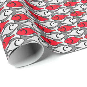 Mid-Century Modern fish, red and grey / gray Wrapping Paper