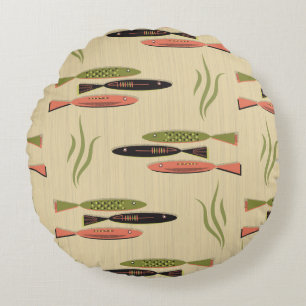 Mid Century Modern Fish Round Pillow