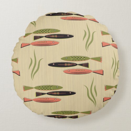 Mid Century Modern Fish Round Pillow