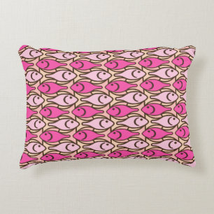 Mid-Century Modern fish, shades of coral pink Decorative Pillow