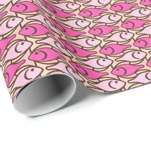 Mid-Century Modern fish, shades of coral pink Wrapping Paper