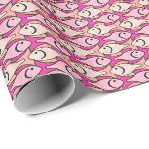 Mid-Century Modern fish, shades of coral Wrapping Paper