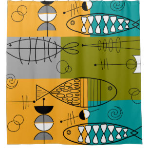 Mid-Century Modern Fish Shower Curtain