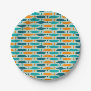 Mid Century Modern Fish Stripes Pattern  Paper Plates