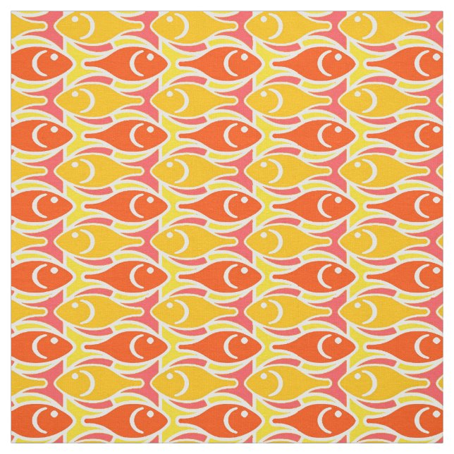 Mid-Century Modern fish, tangerine orange Fabric (Swatch)