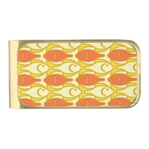 Mid-Century Modern fish, tangerine orange Gold Finish Money Clip