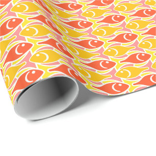 Mid-Century Modern fish, tangerine orange Wrapping Paper
