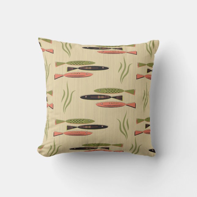 Mid Century Modern Fish Throw Pillow (Front)