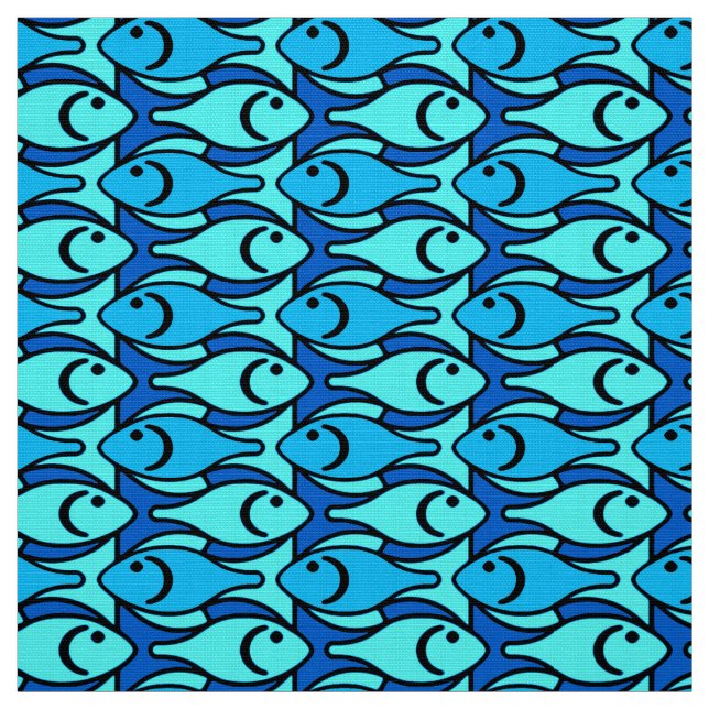 Mid-Century Modern Fish, Turquoise and Aqua Fabric (Swatch)