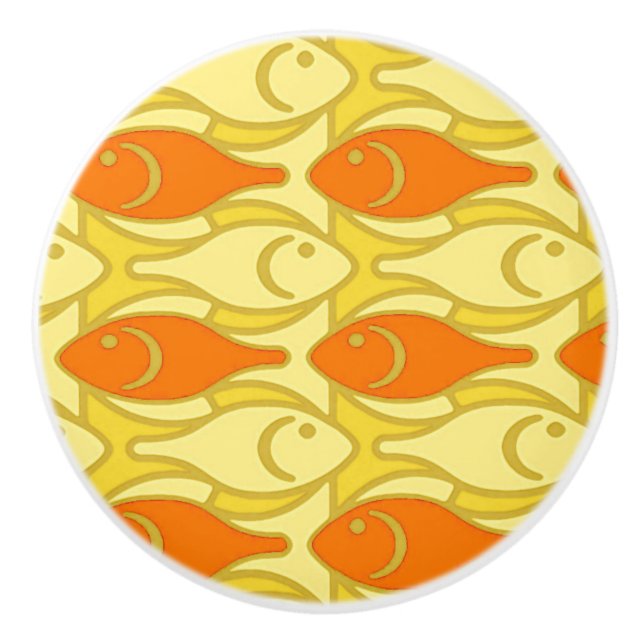 Mid-Century Modern fish, yellow and orange Ceramic Knob (Front)