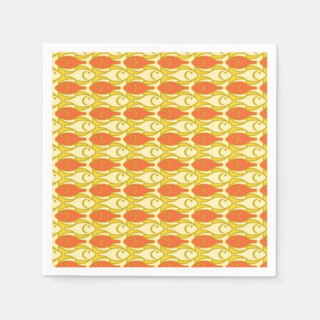 Mid-Century Modern fish, yellow and orange Paper Napkins (Front)