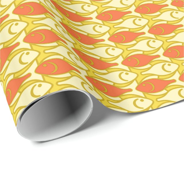 Mid-Century Modern fish, yellow and orange Wrapping Paper (Roll Corner)