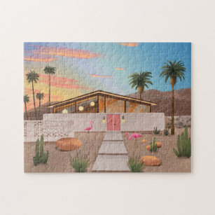 Mid Century Modern Flamingo House Jigsaw Puzzle