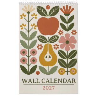 Mid Century Modern Floral 2027 Retro Folk Art Wall Calendar