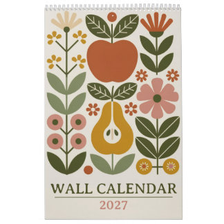 Mid Century Modern Floral 2027 Retro Folk Art Wall Calendar