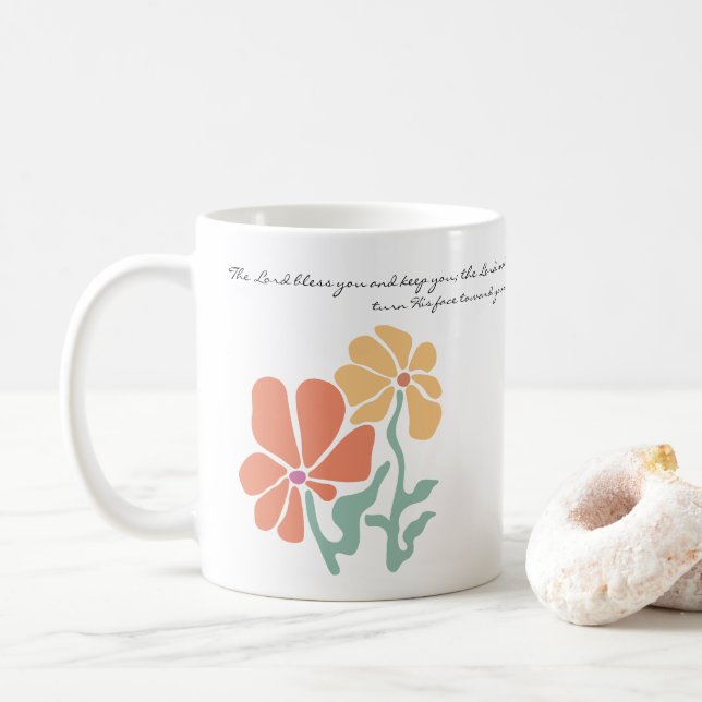 Mid Century Modern Floral Bible Verse Blessing Cof Coffee Mug (With Donut)