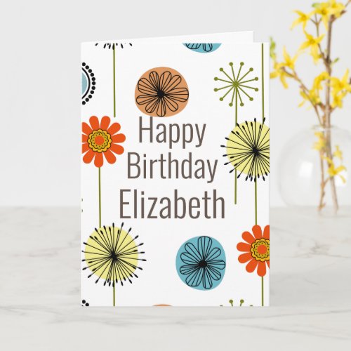 Mid Century Modern Floral Birthday Card