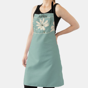 Mid Century Modern Floral Daisy Custom Name Apron