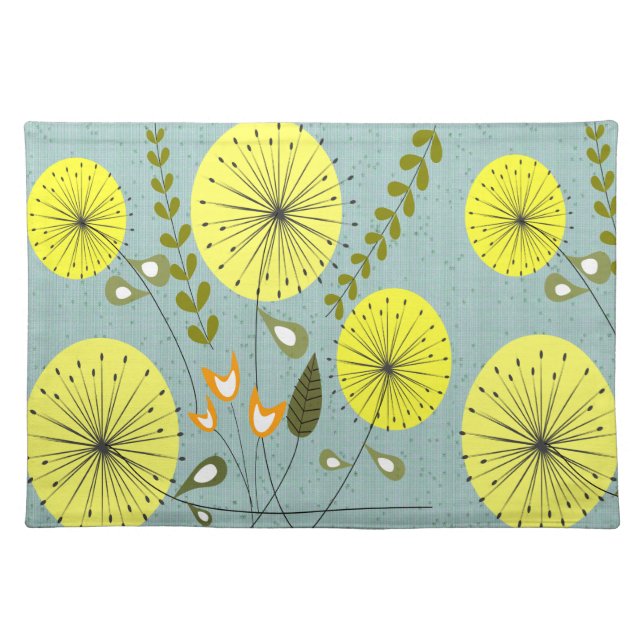 Mid-Century Modern Floral Dandelion Clocks Green Placemat (Front)