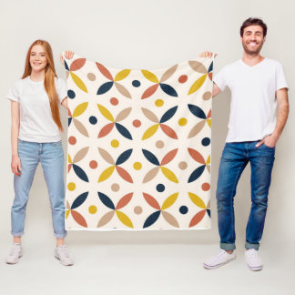 Mid-Century Modern Floral Dot Pattern Fleece Blanket