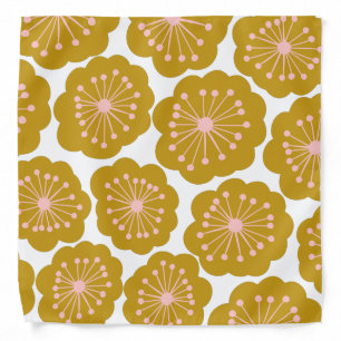 Mid Century Modern Floral Flower Pattern Mustard Bandana