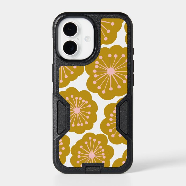 Mid Century Modern Floral Flower Pattern Mustard Otterbox iPhone Case (Back)