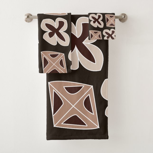 Mid Century Modern Floral Geometric Bath Towel Set (Insitu)