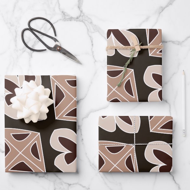 Mid Century Modern Floral Geometric Wrapping Paper Sheets (Front)