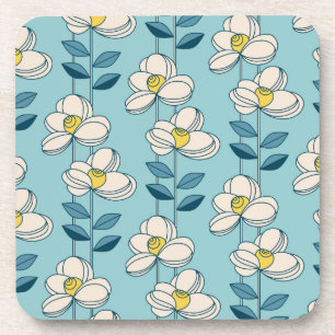 Mid-Century Modern Floral Leaf Pattern Beverage Coaster