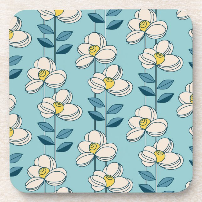 Mid-Century Modern Floral Leaf Pattern Beverage Coaster (Front)